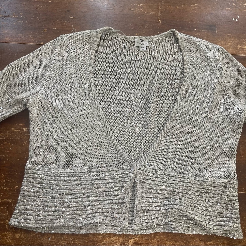 Silver short sleeve cardigan sweater